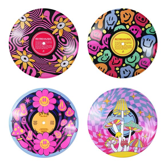 Vinyl Record Decor Set Of 4 - Hippie Indie Mushroom Room Decor Pink Aesthetic🐋
